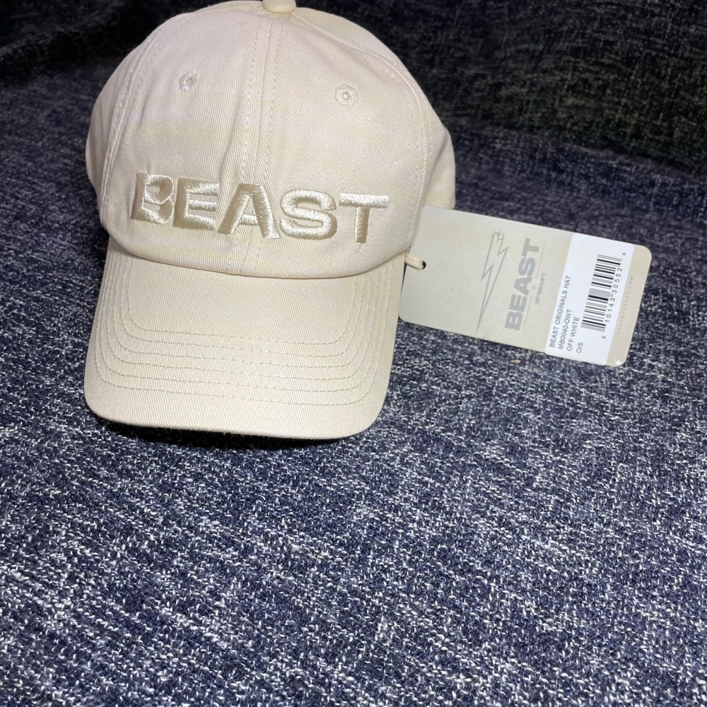 BEAST By Mr Beast Embroidered Baseball Hat / Off White / Beige / One Size / NEW